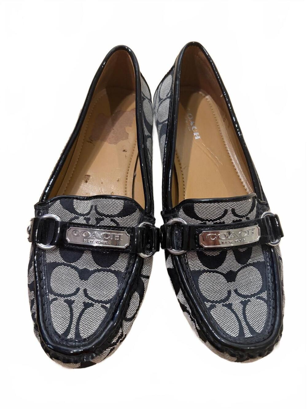 Coach Felisha Loafers Womens 7.5B Black Gray Signature C Slip-On Flats